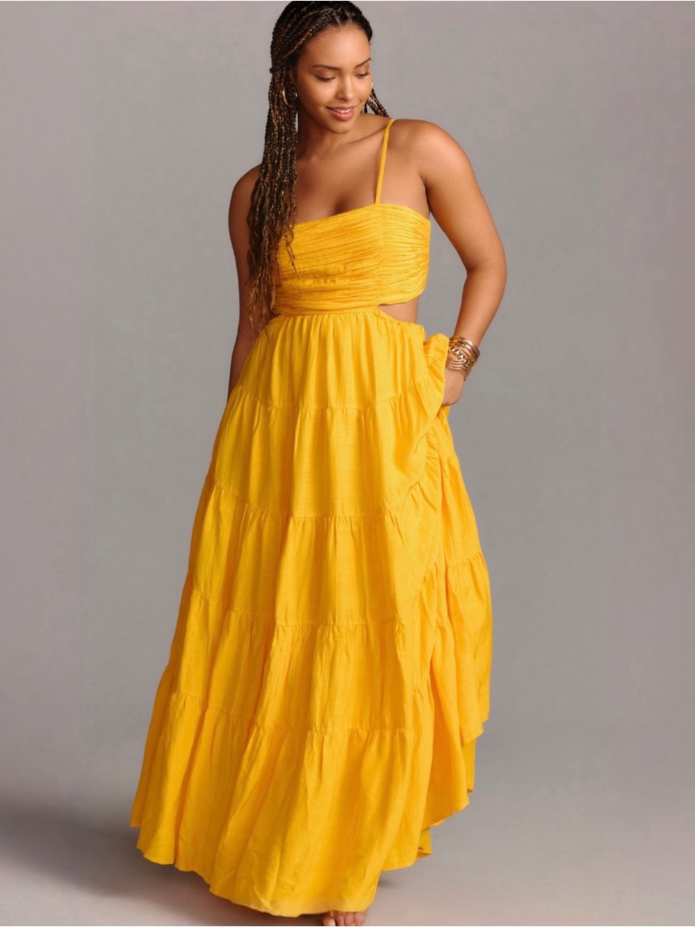 Anthropologie Let Me Be Mango Cutout Tiered Maxi Dress Open Back Large NWT - Picture 7 of 8